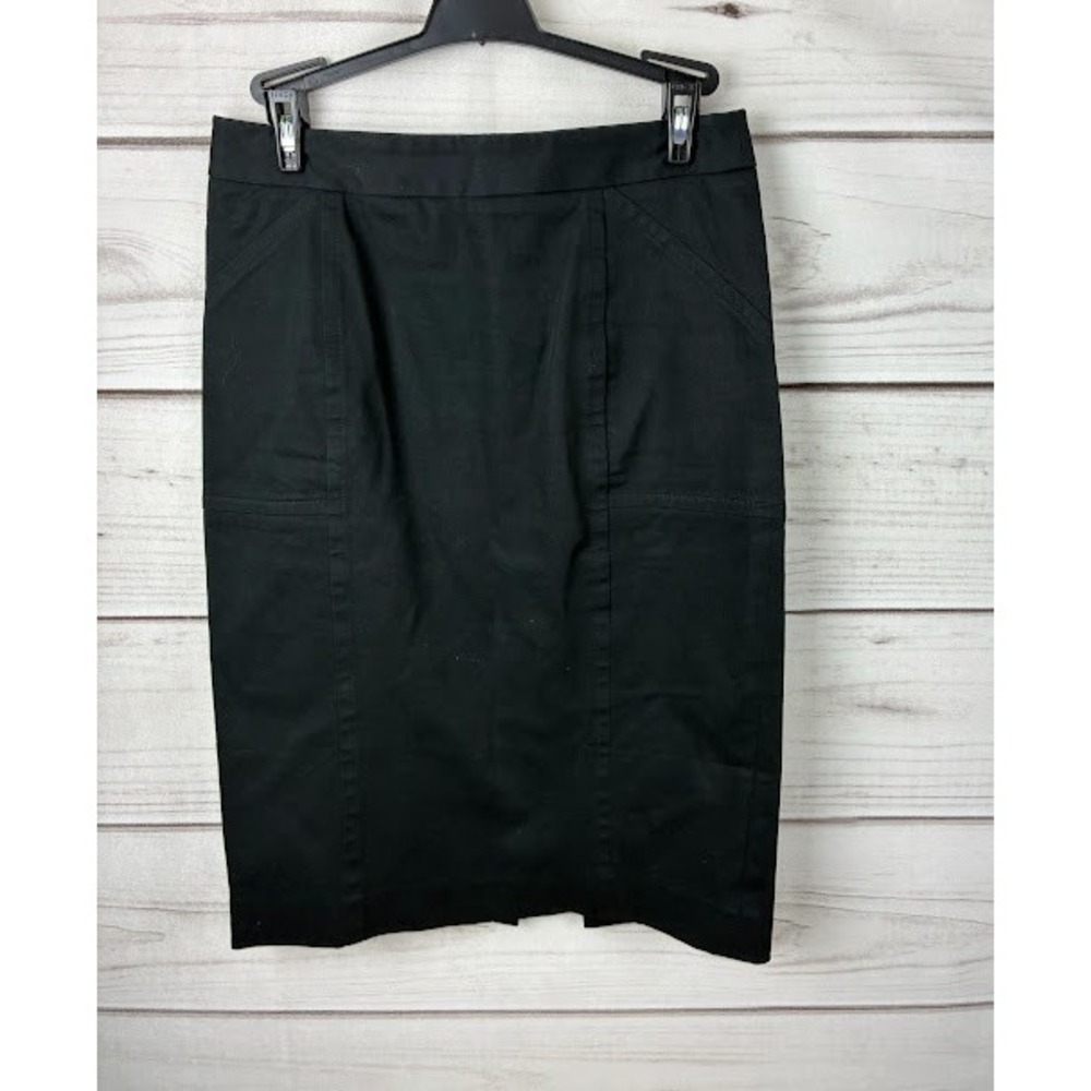 Body by Victoria Black Pencil Skirt Cotton Stretch Back Button Vent Sz 6